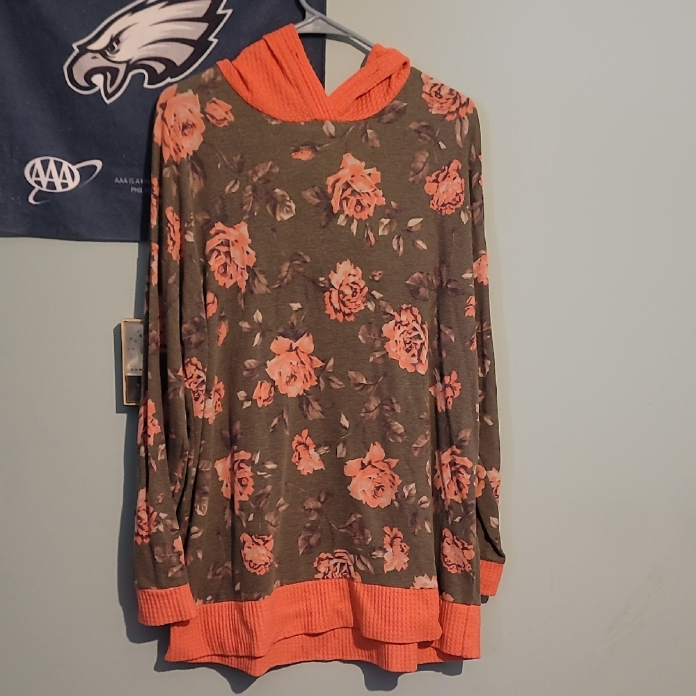 Floral Hoodie with Coral Accents